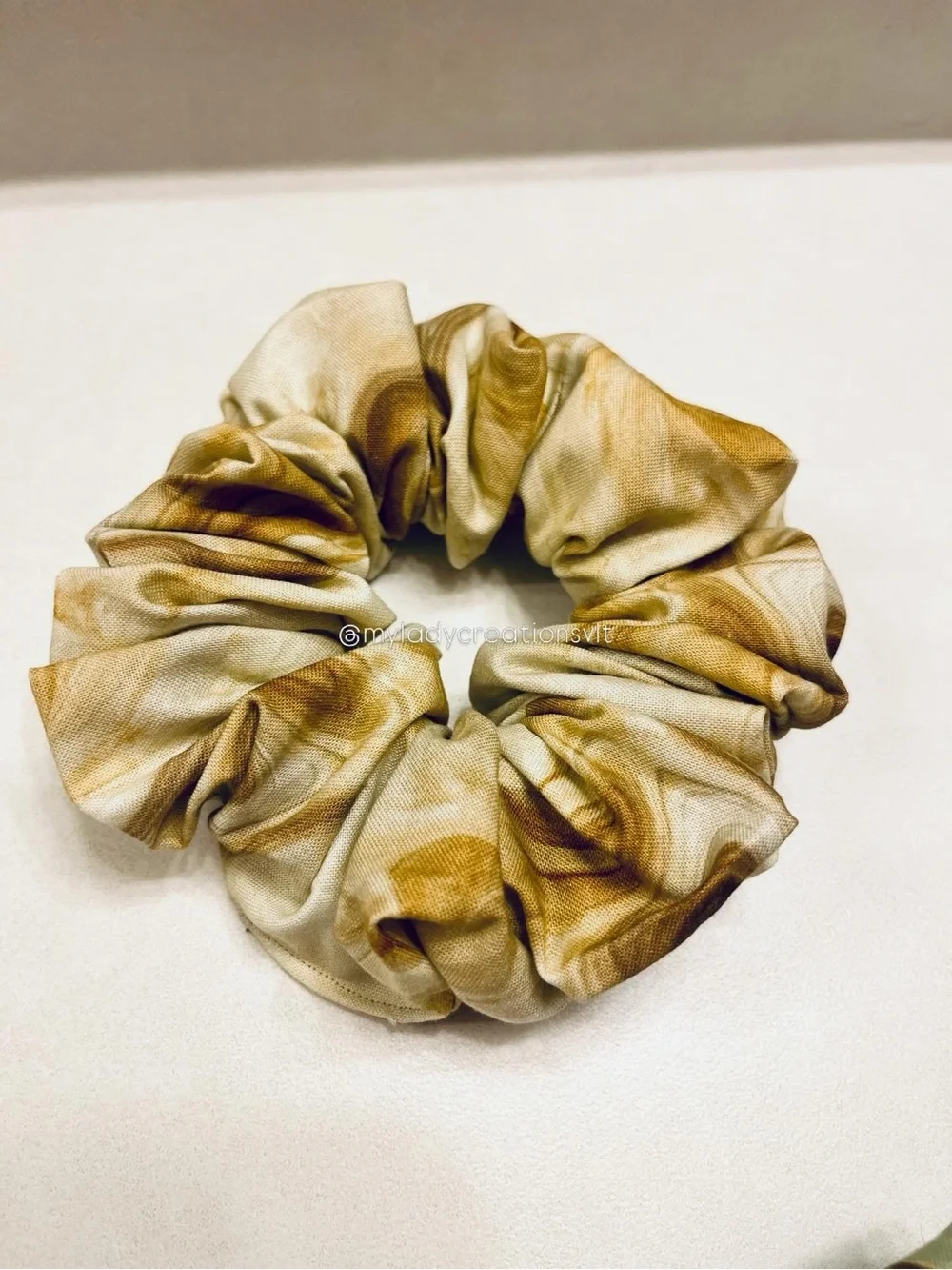 Starbucks Inspired Coffee Floral Cream Sage Brown Handmade Scrunchies